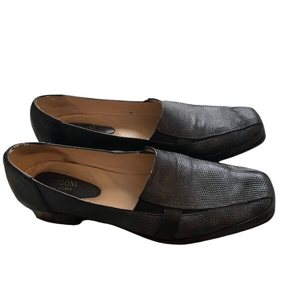 𝅺davos Gomma Italy Black Leather Lizard Print Pumps - Picture 1 of 11